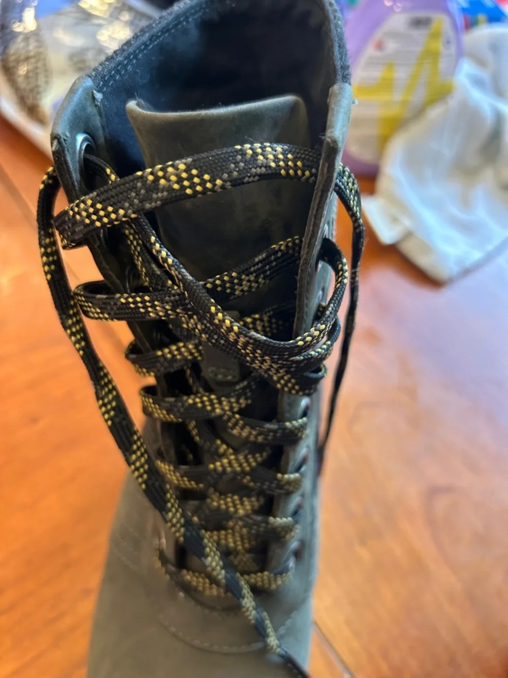 Sorel army green plaid Lexie wedges ankle boots